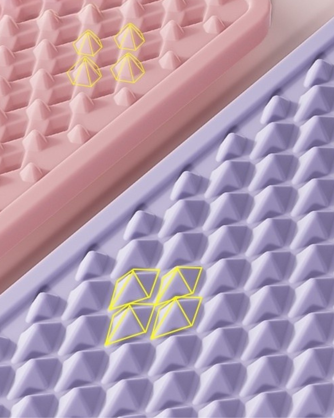 Close-up comparison of the softer and firmer reversible pressure-point textures